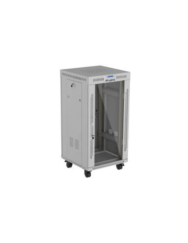 Szafa Instalacyjna Rack Stojąca 19" 22U 600 × 600 Szara, Drzwi Przeszklone, Lcd, Lanberg (Flat Pack)