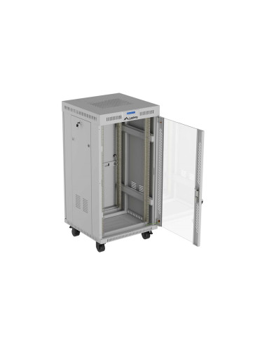 Szafa Instalacyjna Rack Stojąca 19" 22U 600 × 600 Szara, Drzwi Przeszklone, Lcd, Lanberg (Flat Pack)