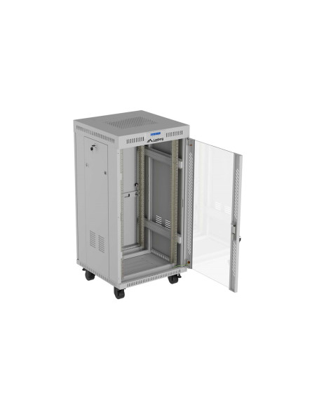 Szafa Instalacyjna Rack Stojąca 19" 22U 600 × 600 Szara, Drzwi Przeszklone, Lcd, Lanberg (Flat Pack)