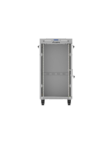 Szafa Instalacyjna Rack Stojąca 19" 22U 600 × 600 Szara, Drzwi Przeszklone, Lcd, Lanberg (Flat Pack)