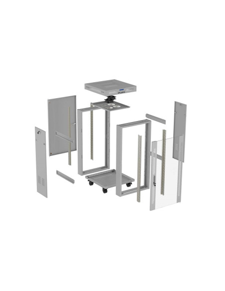 Szafa Instalacyjna Rack Stojąca 19" 22U 600 × 600 Szara, Drzwi Przeszklone, Lcd, Lanberg (Flat Pack)