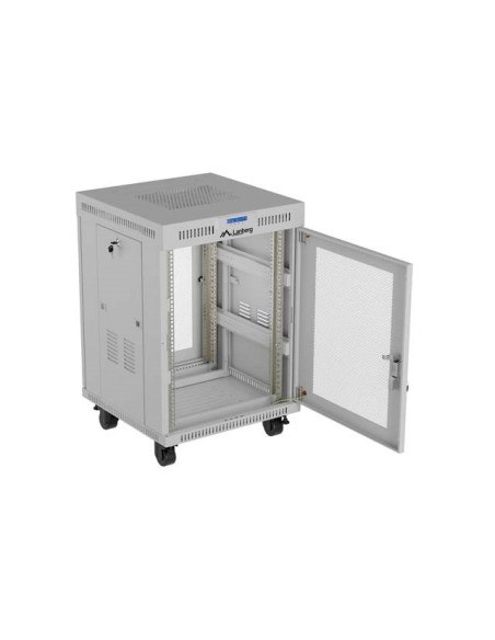 Szafa Instalacyjna Rack Stojąca 19" 15U 600 × 800 Szara, Drzwi Perforowane, Lcd, Lanberg (Flat Pack)