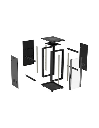 Szafa Instalacyjna Rack Stojąca 19" 18U 600 × 800 Czarna, Drzwi Przeszklone, Lanberg (Flat Pack)