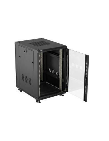 Szafa Instalacyjna Rack Stojąca 19" 18U 600 × 800 Czarna, Drzwi Przeszklone, Lanberg (Flat Pack)