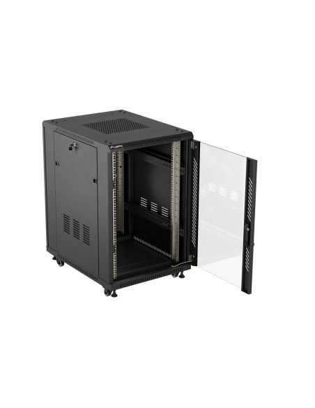 Szafa Instalacyjna Rack Stojąca 19" 18U 600 × 800 Czarna, Drzwi Przeszklone, Lanberg (Flat Pack)