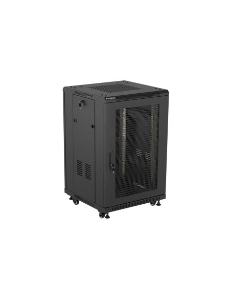 Szafa Instalacyjna Rack Stojąca 19" 18U 600 × 600 Czarna, Drzwi Perforowane, Lanberg (Flat Pack)