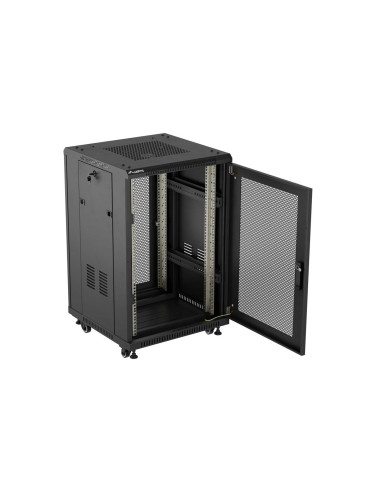 Szafa Instalacyjna Rack Stojąca 19" 18U 600 × 600 Czarna, Drzwi Perforowane, Lanberg (Flat Pack)