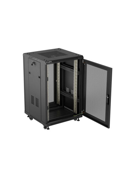 Szafa Instalacyjna Rack Stojąca 19" 18U 600 × 600 Czarna, Drzwi Perforowane, Lanberg (Flat Pack)