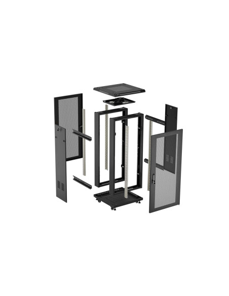 Szafa Instalacyjna Rack Stojąca 19" 18U 600 × 600 Czarna, Drzwi Perforowane, Lanberg (Flat Pack)