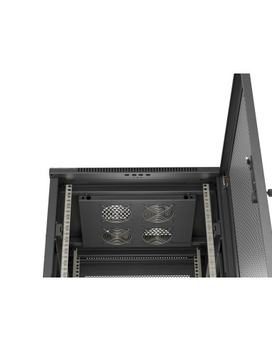 Szafa Instalacyjna Rack Stojąca 19" 18U 600 × 600 Czarna, Drzwi Perforowane, Lanberg (Flat Pack)