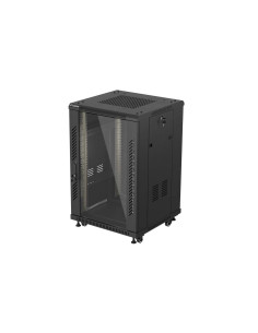 Szafa Instalacyjna Rack Stojąca 19" 18U 600 × 600 Czarna, Drzwi Przeszklone, Lanberg (Flat Pack)