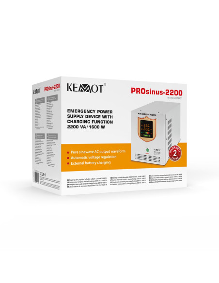 Zasilacz Awaryjny Kemot Prosinus-2200 Przetwornica Z Czystym Przebiegiem Sinusoidalnym I Funkcją Ładowania 12V 230V 2200Va/1600W