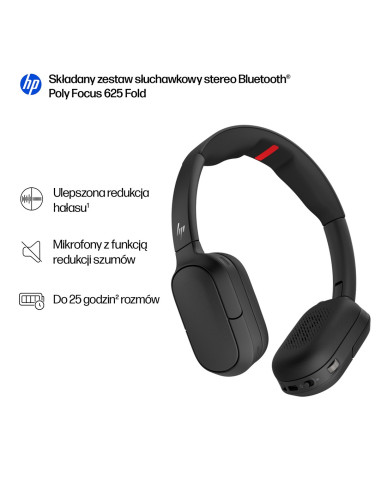 Hp Poly Składany Stereofoniczny Zestaw Słuchawkowy Bluetooth Focus 625 Fold