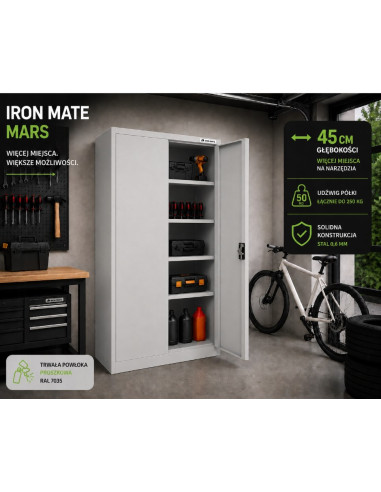 Iron Mate Szafa Metalowa Garażowa Mars 185 X 90 X 45 Szara Ral7035