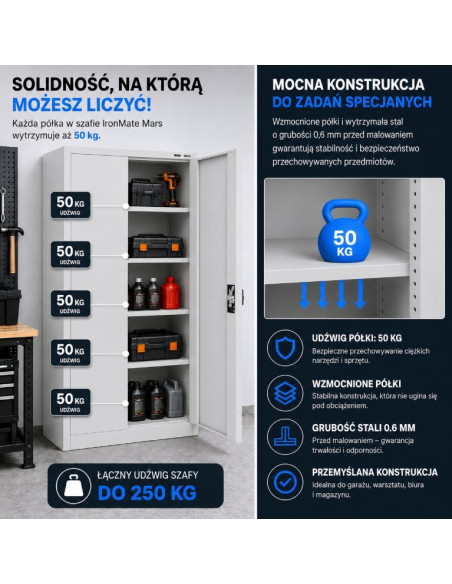 Iron Mate Szafa Metalowa Garażowa Mars 185 X 90 X 45 Szara Ral7035