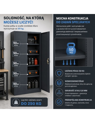 Iron Mate Szafa Metalowa Garażowa Mars 185 X 90 X 45 Antracyt Ral7016