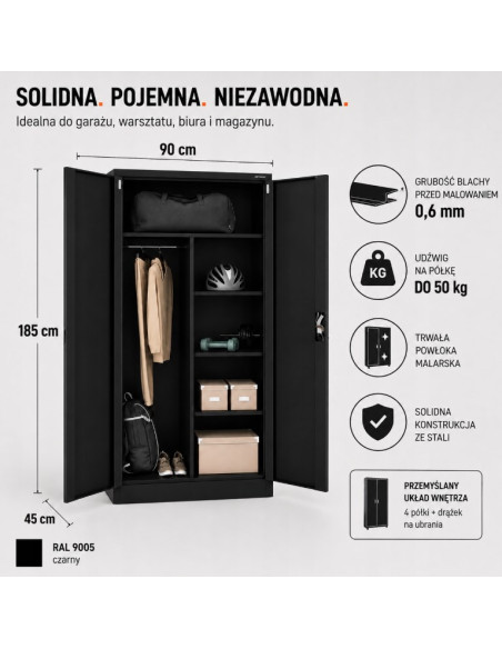 Iron Mate Szafa Gospodarcza Metalowa Saturn 185X90X45 Czarna Ral9005