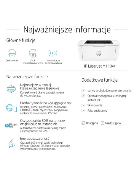 Drukarka Hp Laserjet M110W 7Md66F