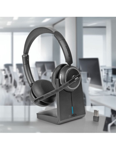 Lindy L118 Zestaw Słuchawkowy Bezprzewodowy Opaska Na Głowę Biuro/Centrum Telefoniczne Usb Type-C Bluetooth Podstawka Do Ładowan