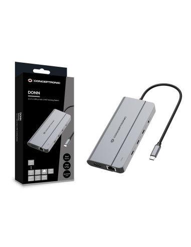 Conceptronic Donn34G Stacja Dokująca Przewodowa Usb 3.2 Gen 2 (3.1 Gen 2) Type-C Szary