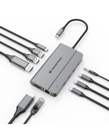 Conceptronic Donn34G Stacja Dokująca Przewodowa Usb 3.2 Gen 2 (3.1 Gen 2) Type-C Szary