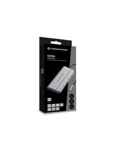 Conceptronic Donn34G Stacja Dokująca Przewodowa Usb 3.2 Gen 2 (3.1 Gen 2) Type-C Szary