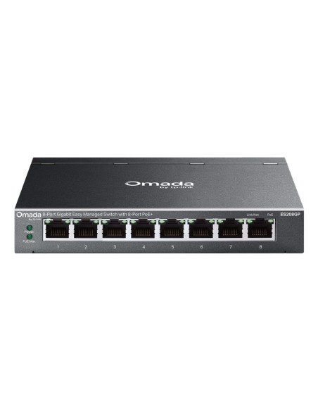 Tp-Link Omada Es208Gp Przełącznik Sieciowy Zarządzany L2 Gigabit Ethernet (10/100/1000) Obsługa Poe Din Rail Czarny