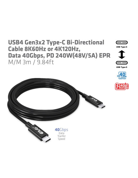Club3D Cac-1579 Kabel Usb Usb4 Gen 3X2 3 M Usb C Czarny