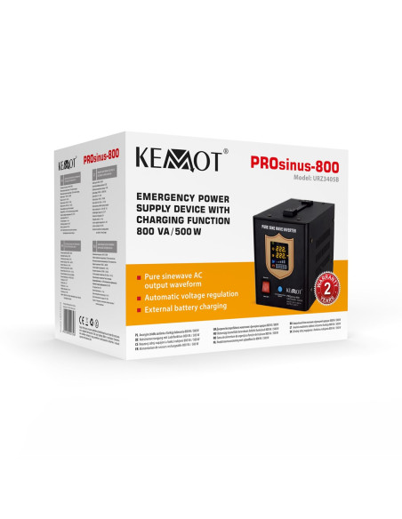 Zasilacz Awaryjny Kemot Prosinus-800 Przetwornica Z Czystym Przebiegiem Sinusoidalnym I Funkcją Ładowania 12V 230V 800Va/500W - 