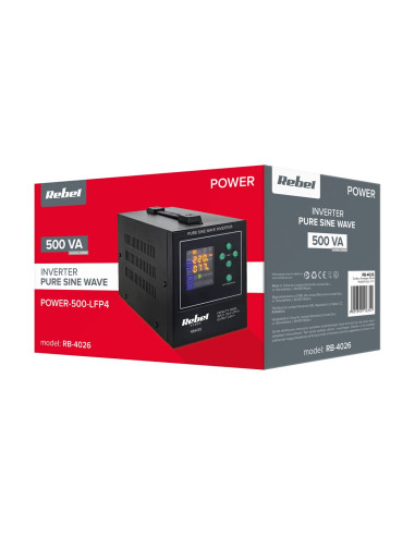 Rebel Zasilacz Awaryjny Z Czystym Przebiegiem Sinusoidalnym I Funkcją Ładowania Lfp4 12V 230V 500Va/300W Rb-4026