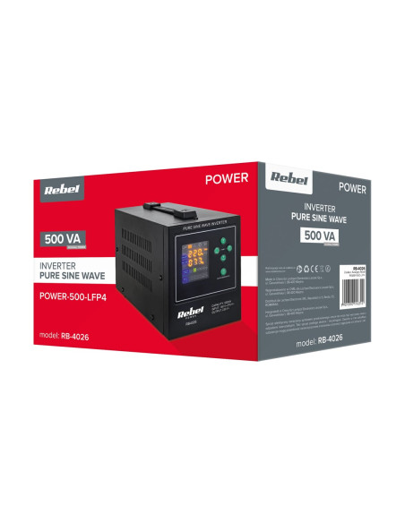 Rebel Zasilacz Awaryjny Z Czystym Przebiegiem Sinusoidalnym I Funkcją Ładowania Lfp4 12V 230V 500Va/300W Rb-4026