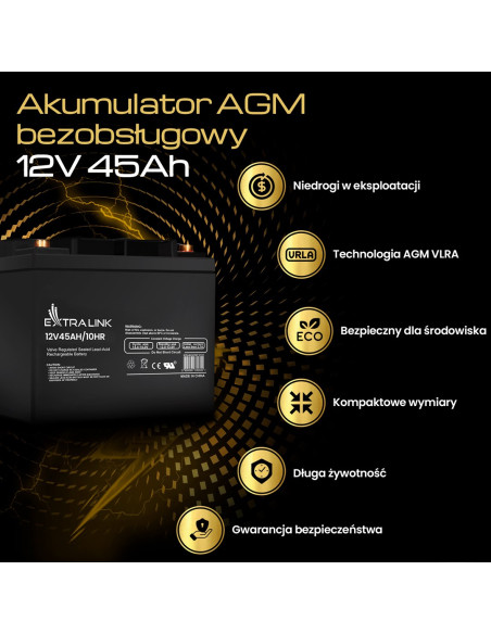 Extralink Akumulator Battery Accumulator Agm 12V 45
