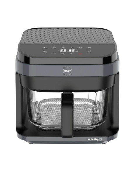 Eldom Frytkownica Beztłuszczowa Fr500 5,5 L 1200W Szklany Pojemnik, Ruszt, Silikonowa Podkładka, 8 Programów, Regulacja Tem.