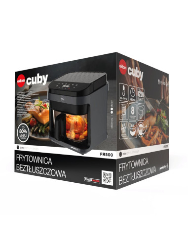 Eldom Frytkownica Beztłuszczowa Fr500 5,5 L 1200W Szklany Pojemnik, Ruszt, Silikonowa Podkładka, 8 Programów, Regulacja Tem.