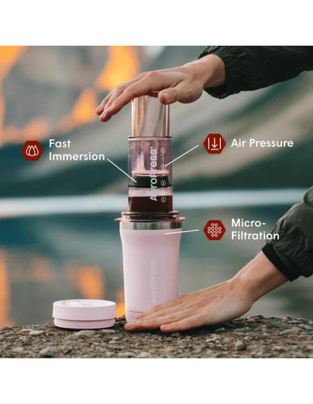 Zaparzacz Do Kawy Go Plus Z Kubkiem Termicznym Różowy Aeropress