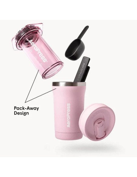 Zaparzacz Do Kawy Go Plus Z Kubkiem Termicznym Różowy Aeropress
