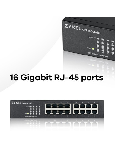Switch Zyxel Gs1100-16E-Eu0101F 16P Unmanaged, Fanless, Slim