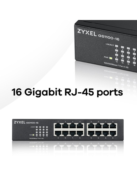 Switch Zyxel Gs1100-16E-Eu0101F 16P Unmanaged, Fanless, Slim