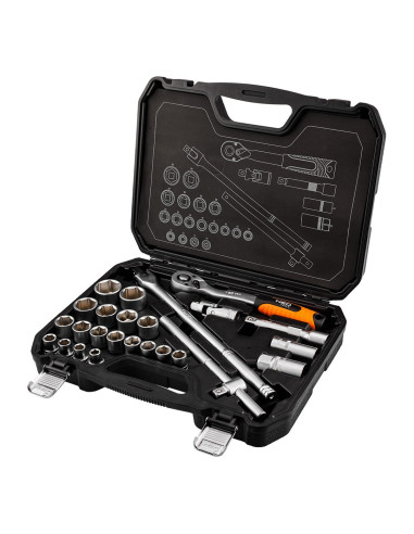 Zestaw Kluczy Nasadowych 1/2", 25 Szt., Satynowy