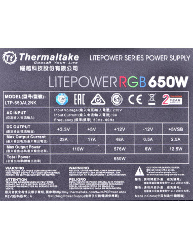 Zasilacz Thermaltake Litepower Rgb Ps-Ltp-0650Nhsane-1 (650 W  Aktywne  120 Mm)