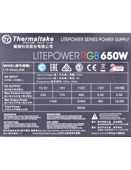 Zasilacz Thermaltake Litepower Rgb Ps-Ltp-0650Nhsane-1 (650 W  Aktywne  120 Mm)