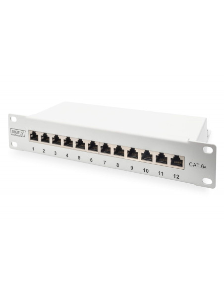 Digitus Panel Krosowy (Patch Panel) 10'' 12X Rj45, Lsa Poziom, Kat.6A, Ekranowany, 1U, Szary, Prowadnica Kabli