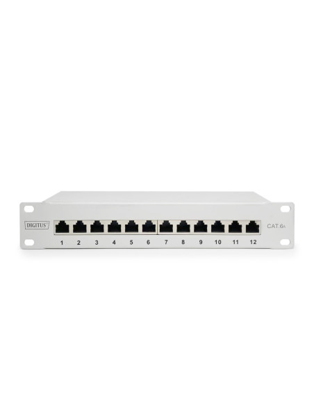 Digitus Panel Krosowy (Patch Panel) 10'' 12X Rj45, Lsa Poziom, Kat.6A, Ekranowany, 1U, Szary, Prowadnica Kabli