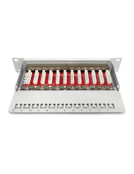 Digitus Panel Krosowy (Patch Panel) 10'' 12X Rj45, Lsa Poziom, Kat.6A, Ekranowany, 1U, Szary, Prowadnica Kabli