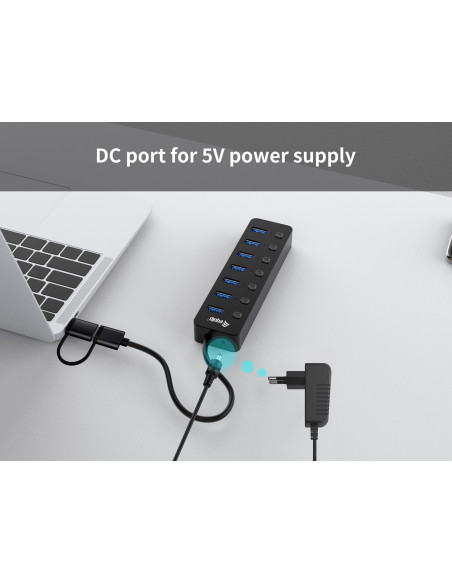 Equip 128965 Huby I Koncentratory Usb 3.2 Gen 1 (3.1 Gen 1) Type-A 5000 Mbit/S Czarny