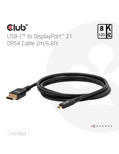 Club3D Cac-1563 Adapter Kablowy 2 M Usb Type-C Displayport Czarny