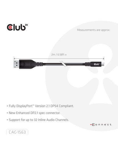 Club3D Cac-1563 Adapter Kablowy 2 M Usb Type-C Displayport Czarny