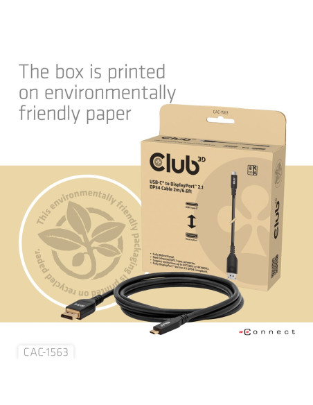 Club3D Cac-1563 Adapter Kablowy 2 M Usb Type-C Displayport Czarny