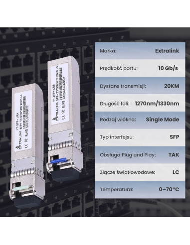 Extralink Moduł Sfp+ Wdm Sfp+ 10G 10Gbps 1270/1330Nm, Single Mode, 20Km, Lc, Dom, Para