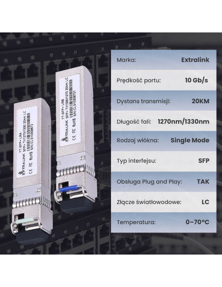 Extralink Moduł Sfp+ Wdm Sfp+ 10G 10Gbps 1270/1330Nm, Single Mode, 20Km, Lc, Dom, Para